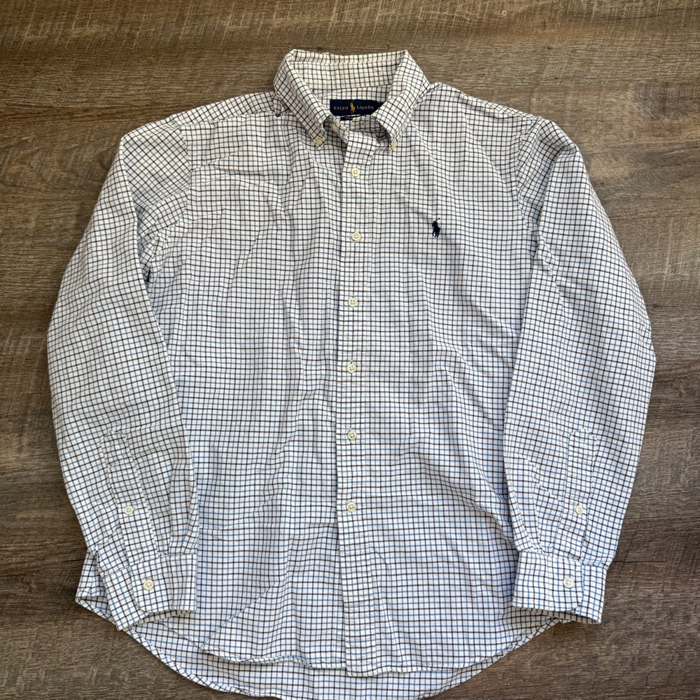 Ralph Lauren Shirt Mens Large Classic‎ Fit Button Down Blue Plaid Logo Casual